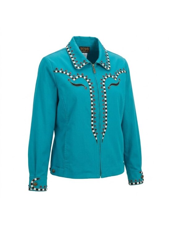Bob Mackie Jackets & Blazers - Bob Mackie Wearable Art Teal Embroidered Jacket Western Style XL